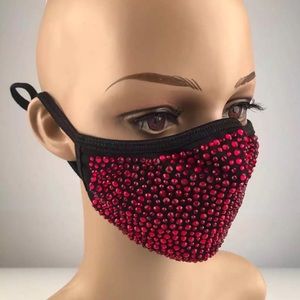 BLACK/RED Rhinestone Bling Face Mask